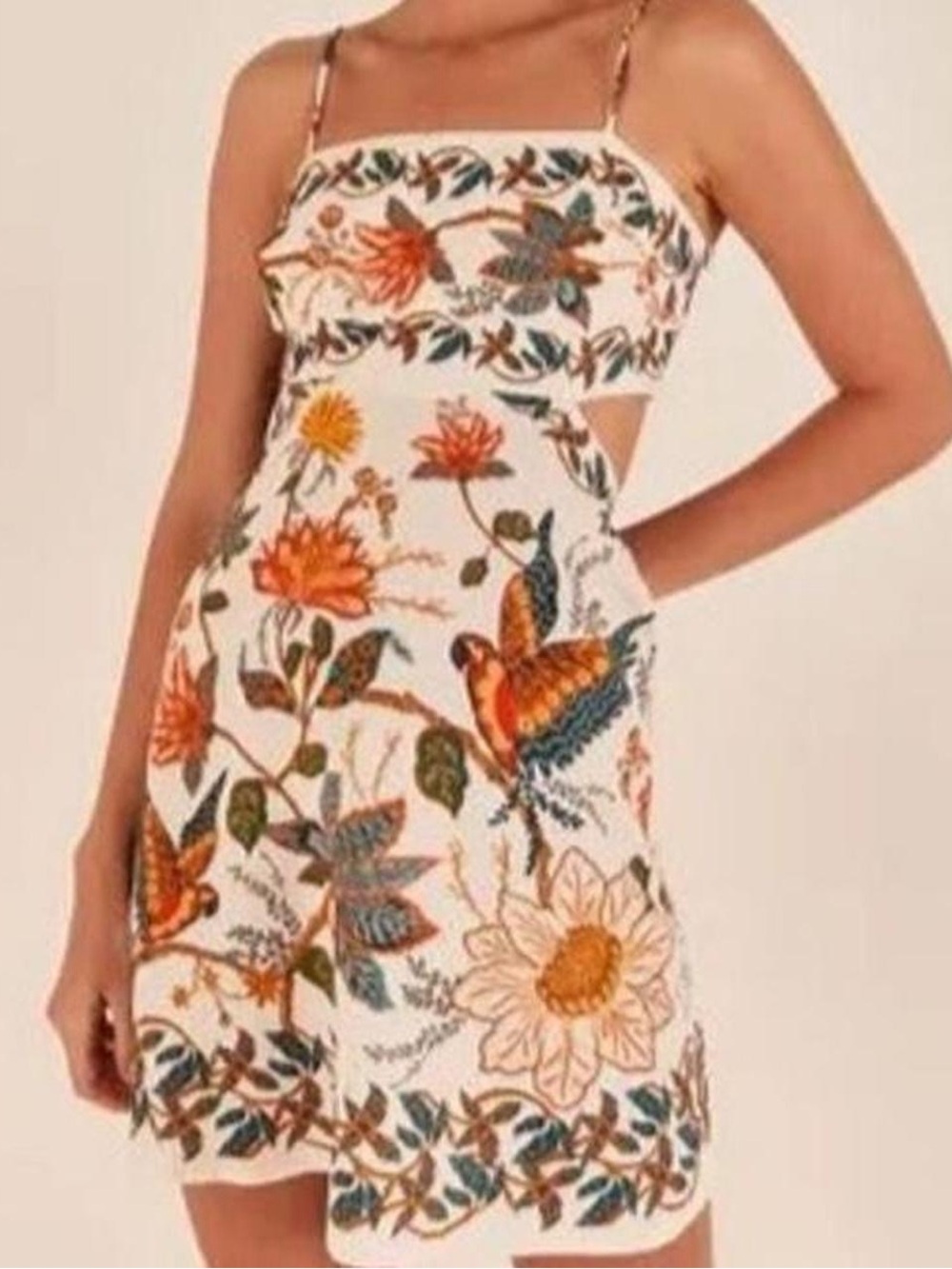Farm Rio Mini Dress - White with Orange & Green